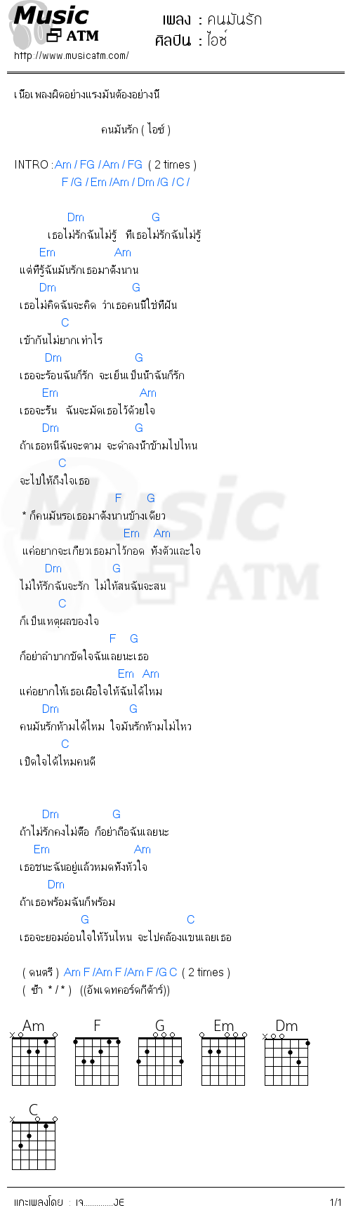 คอร์ดเพลง คนมันรัก