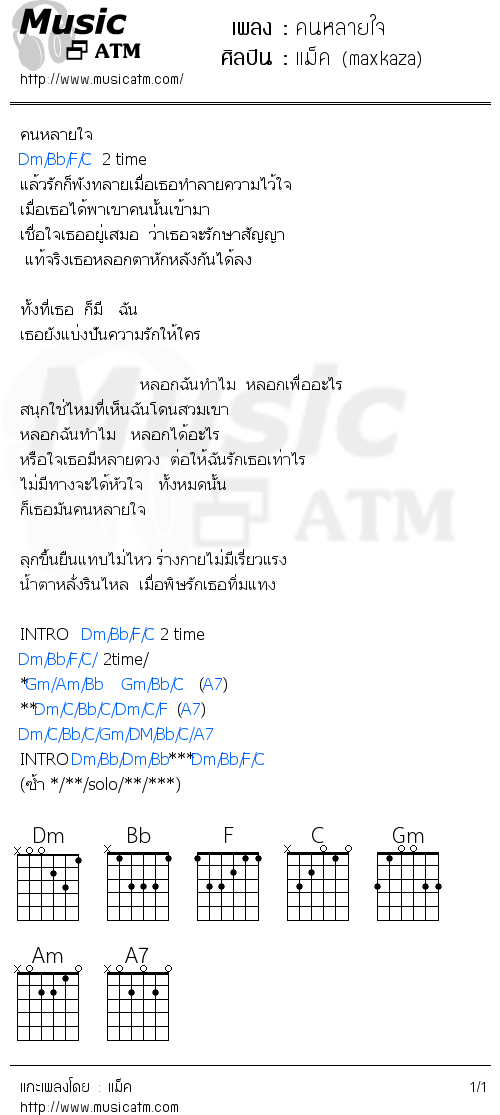 คอร์ดเพลง คนหลายใจ