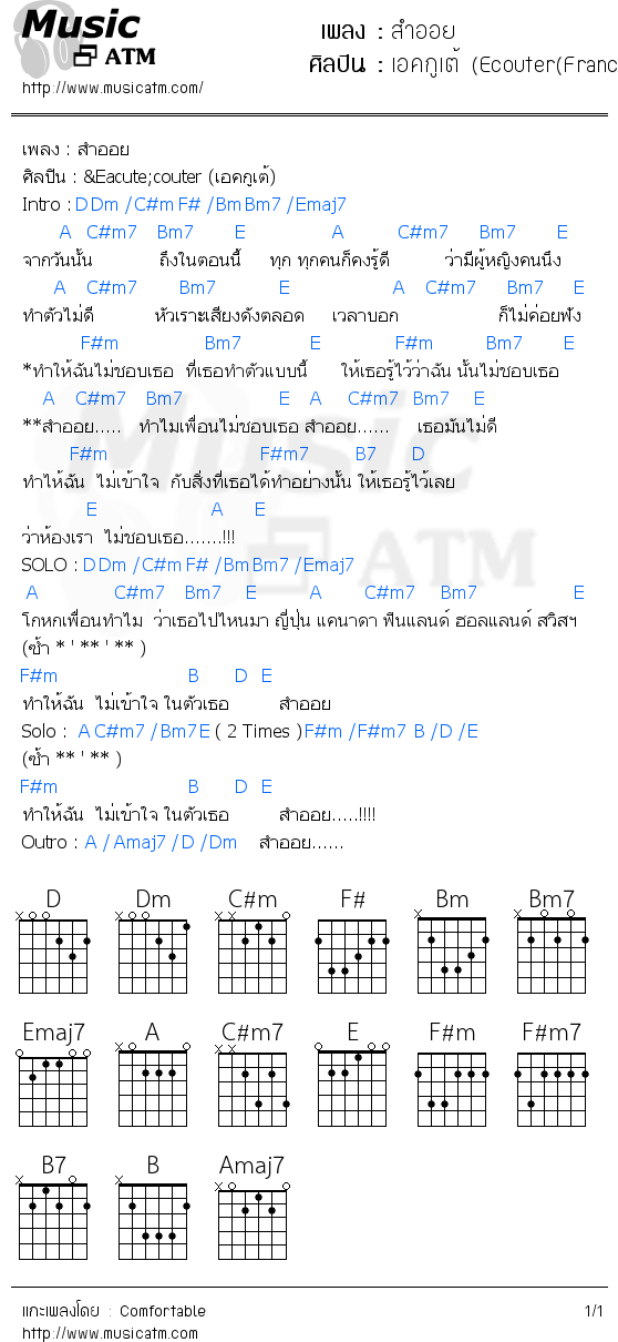 คอร์ดเพลง สำออย