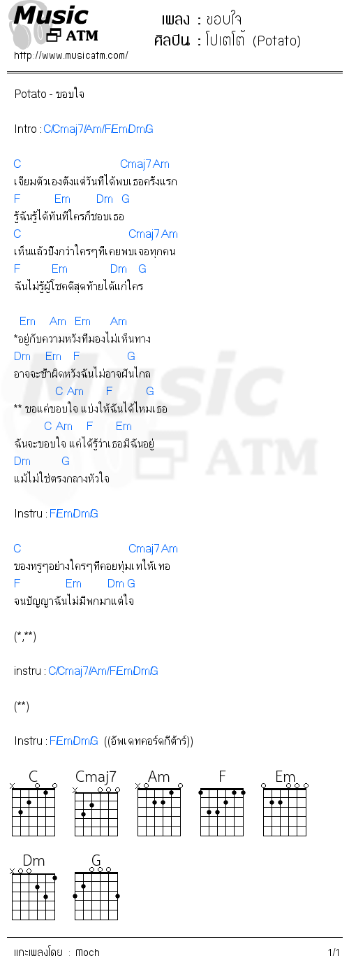 คอร์ดเพลง ขอบใจ