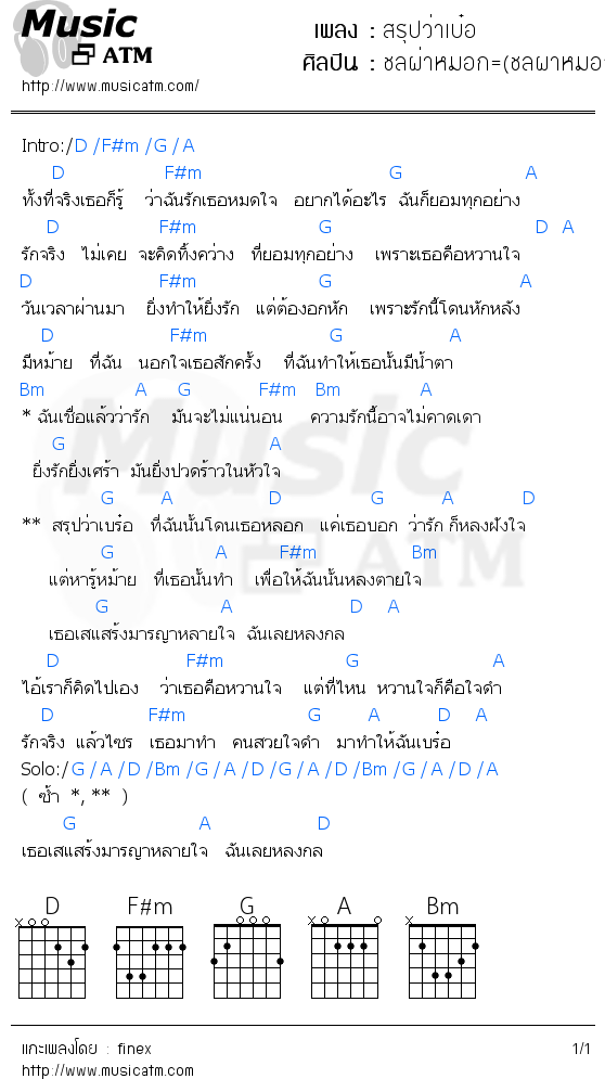 คอร์ดเพลง สรุปว่าเบ๋อ