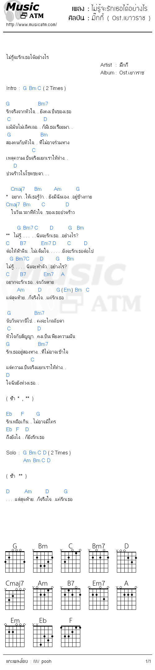 คอร์ดเพลง ไม่รู้จะรักเธอได้อย่างไร