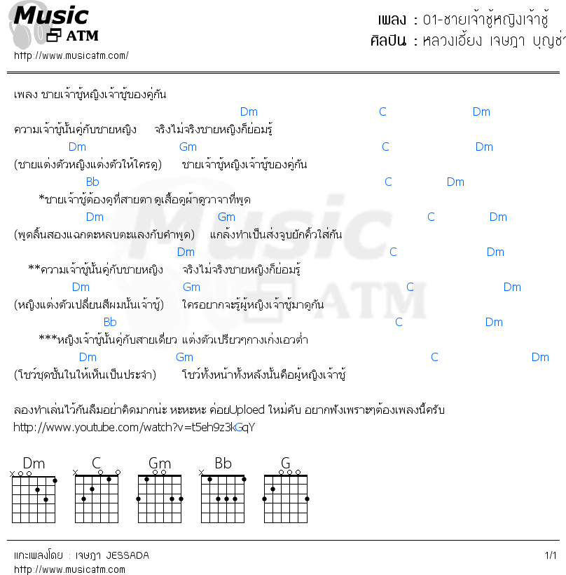 คอร์ดเพลง 01-ชายเจ้าชู้หญิงเจ้าชู้