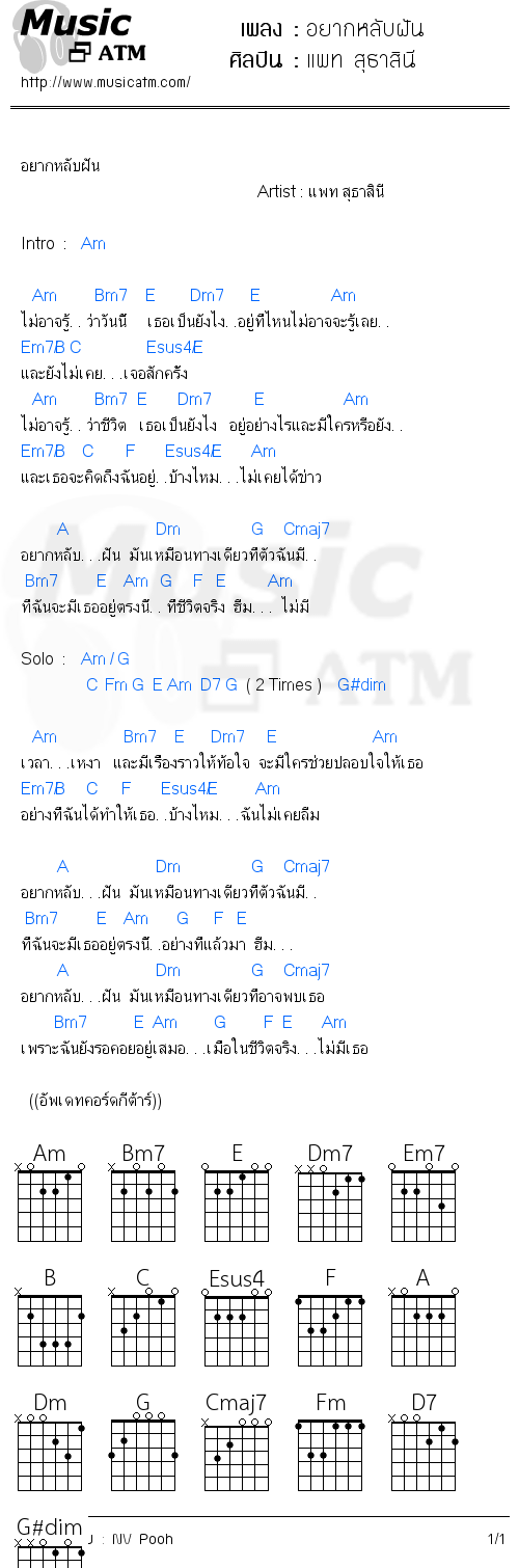 คอร์ดเพลง อยากหลับฝัน