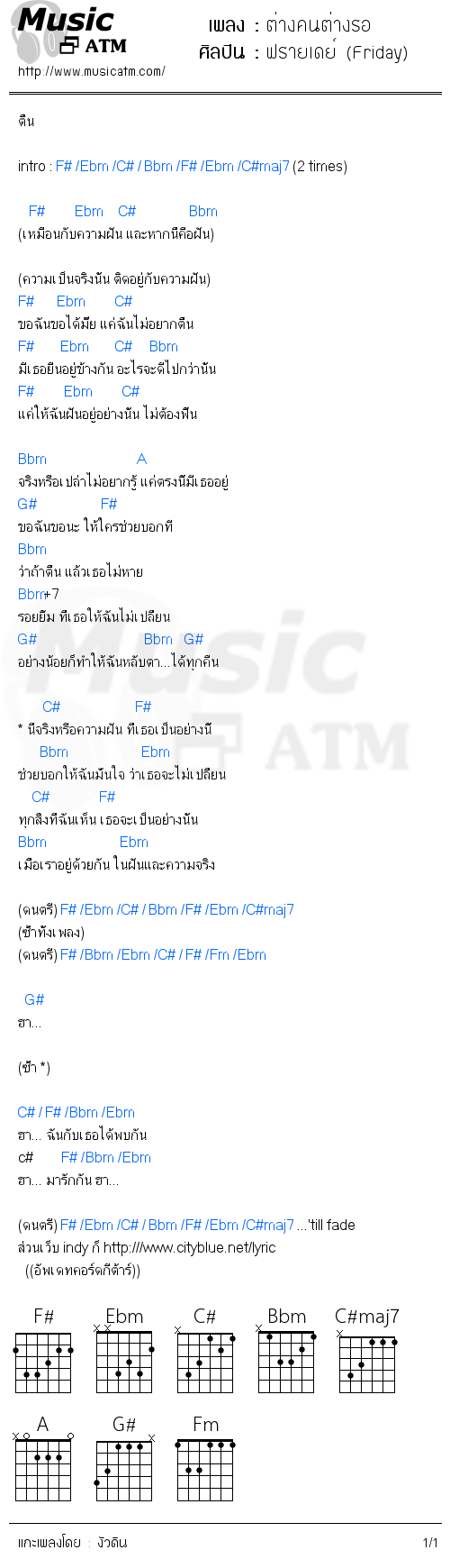 คอร์ดเพลง ต่างคนต่างรอ