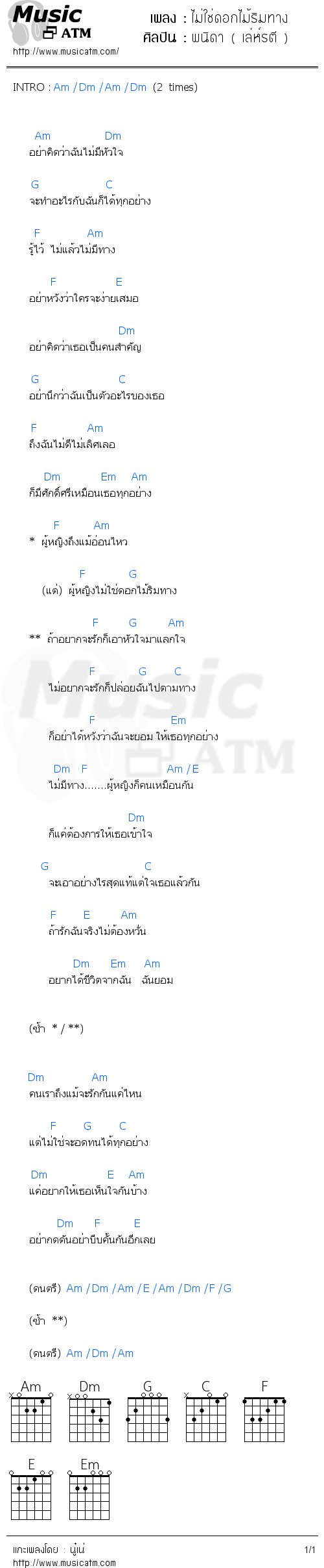 คอร์ดเพลง ไม่ใช่ดอกไม้ริมทาง