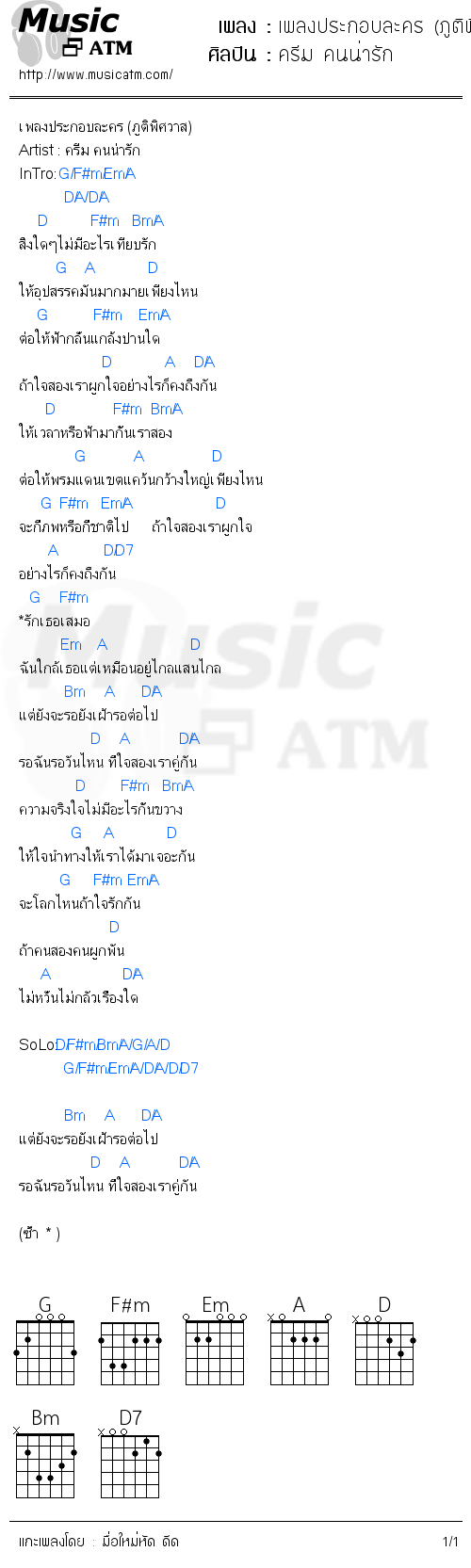 คอร์ดเพลง เพลงประกอบละคร (ภูติพิศวาส)