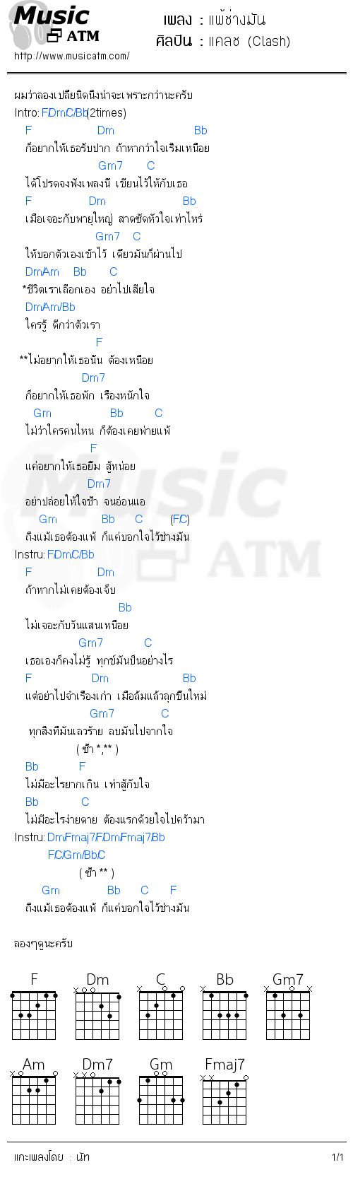 คอร์ดเพลง แพ้ช่างมัน