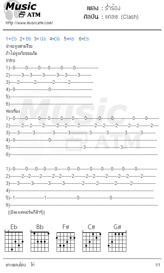 คอร์ดเพลง ร่ำร้อง