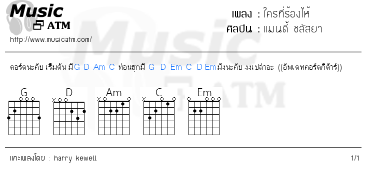 คอร์ดเพลง ใครที่ร้องไห้