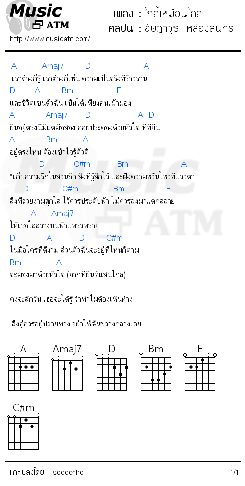 คอร์ดเพลง ใกล้เหมือนไกล