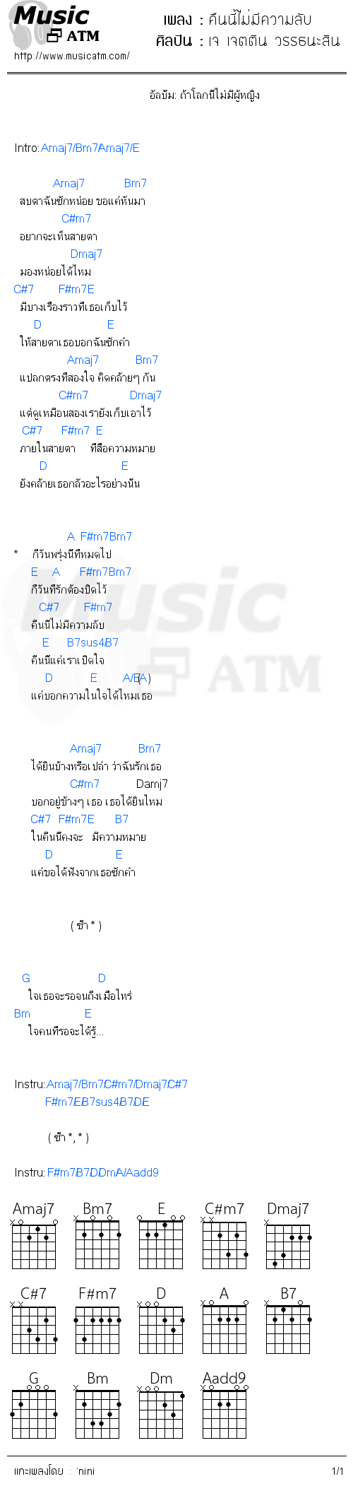 คอร์ดเพลง คืนนี้ไม่มีความลับ - เจ เจตติน วรรธนะสิน | คอร์ดเพลงใหม่