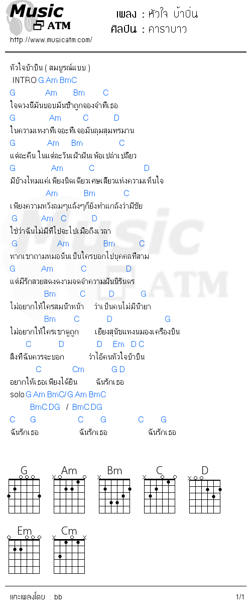 คอร์ดเพลง หัวใจ บ้าบิ่น