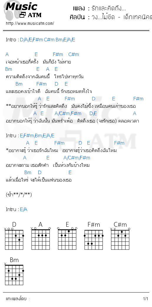 คอร์ดเพลง รักและคิดถึง...