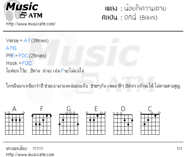 คอร์ดเพลง น้อยใจความตาย