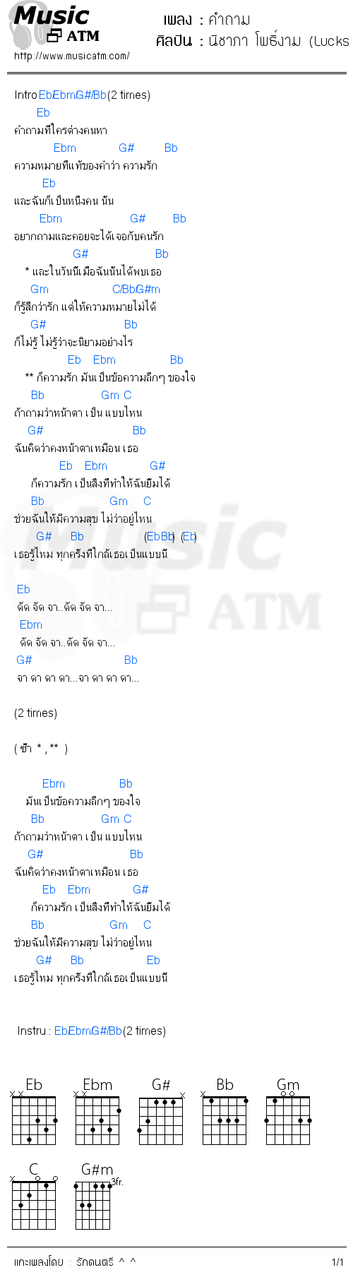 คอร์ดเพลง คำถาม