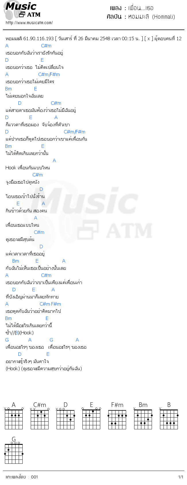 คอร์ดเพลง เพื่อน...เธอ