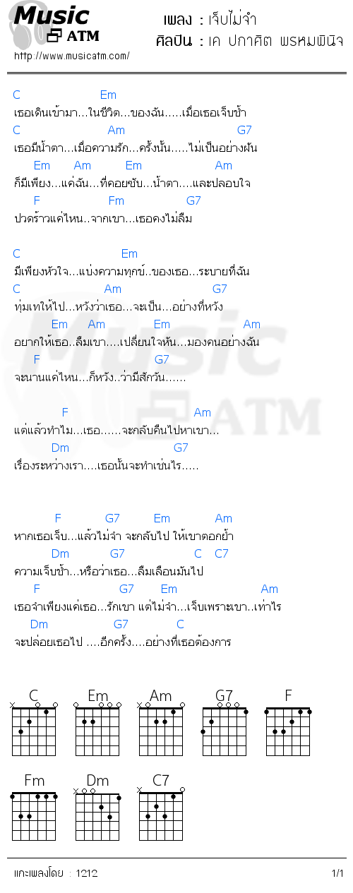 คอร์ดเพลง เจ็บไม่จำ