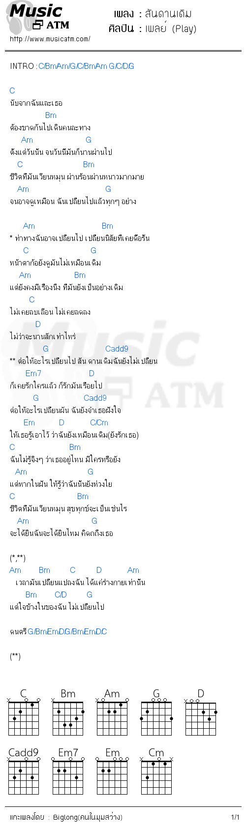 คอร์ดเพลง สันดานเดิม