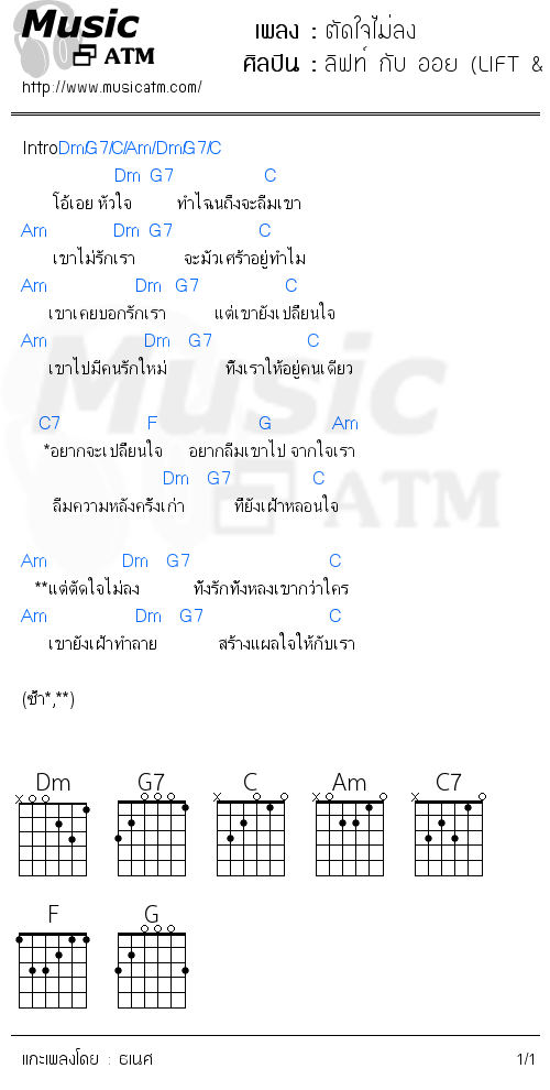 คอร์ดเพลง ตัดใจไม่ลง - ลิฟท์ กับ ออย (LIFT & OIL ...