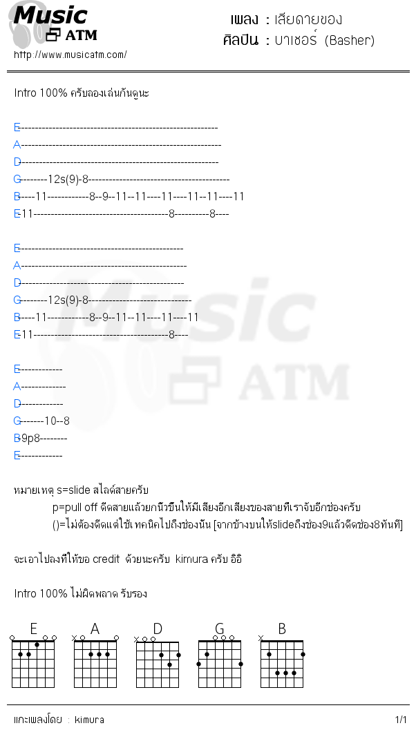 คอร์ดเพลง เสียดายของ