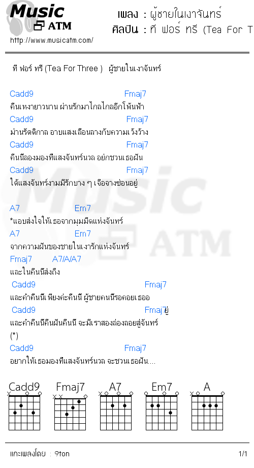 คอร์ดเพลง ผู้ชายในเงาจันทร์