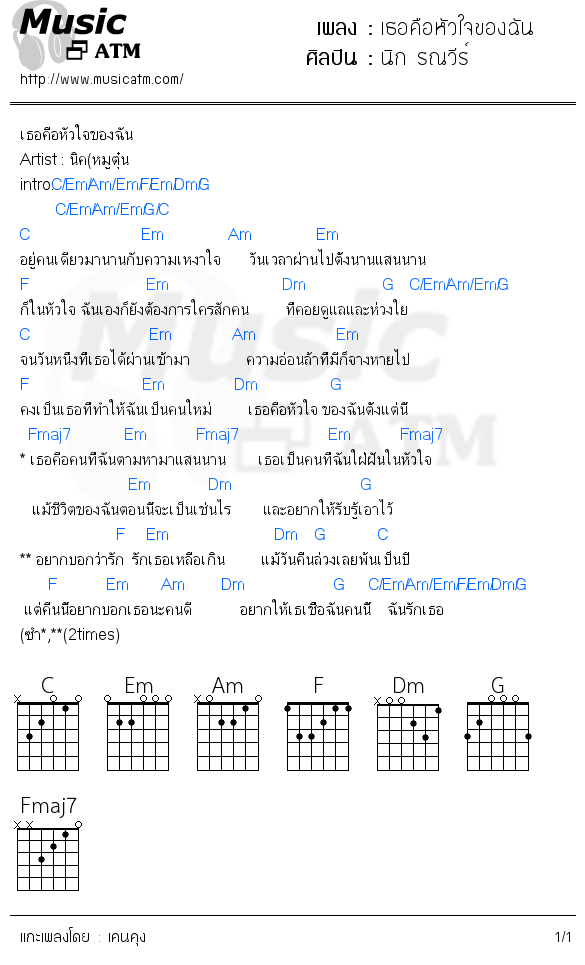 คอร์ดเพลง เธอคือหัวใจของฉัน