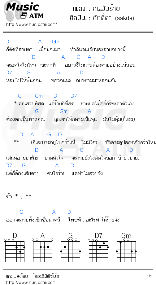 คอร์ดเพลง คนมันร้าย