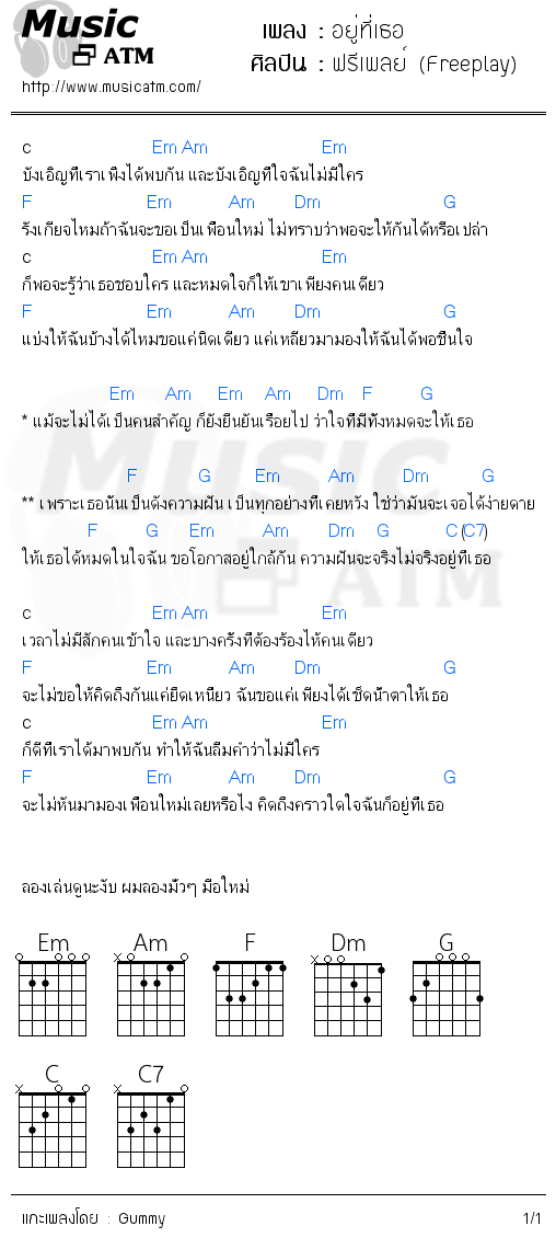 คอร์ดเพลง อยู่ที่เธอ