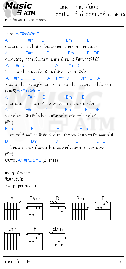 คอร์ดเพลง หายใจไม่ออก