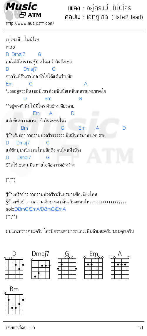 คอร์ดเพลง อยู่ตรงนี้...ไม่มีใคร