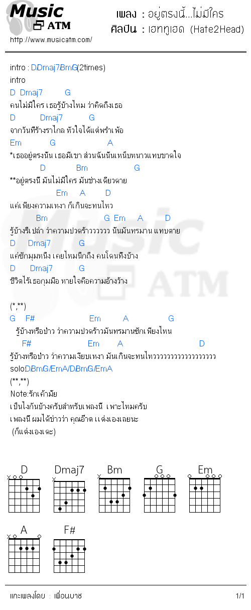 คอร์ดเพลง อยู่ตรงนี้...ไม่มีใคร