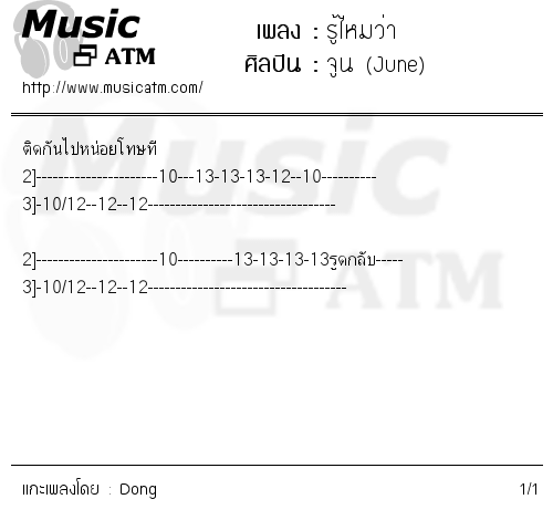 คอร์ดเพลง รู้ไหมว่า