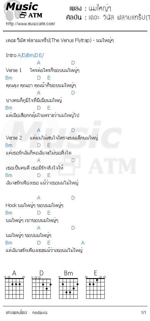 คอร์ดเพลง นมใหญ่ๆ