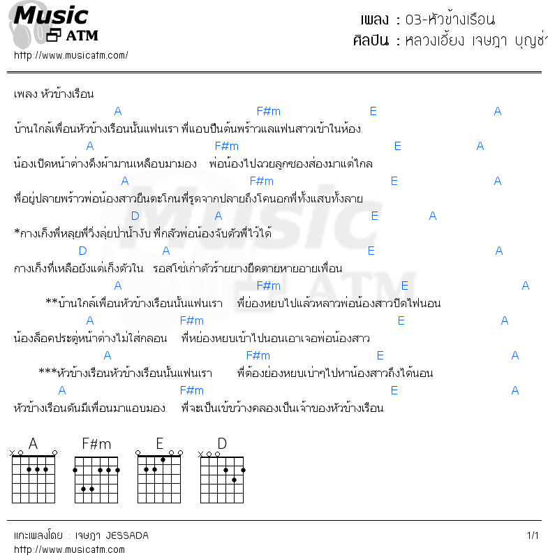 คอร์ดเพลง 03-หัวข้างเรือน