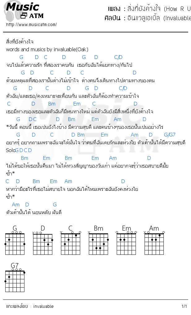 คอร์ดเพลง สิ่งที่ยังค้างใจ (How R U?)