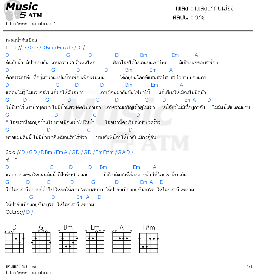 คอร์ดเพลง เพลงป่ากับเมือง