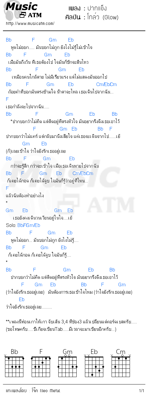 คอร์ดเพลง ปากแข็ง