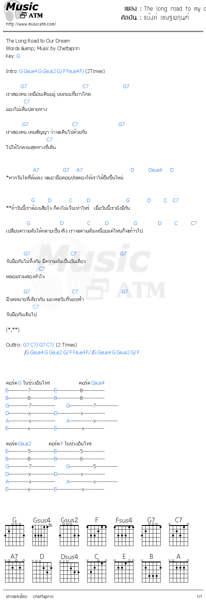 คอร์ดเพลง The long road to my dream