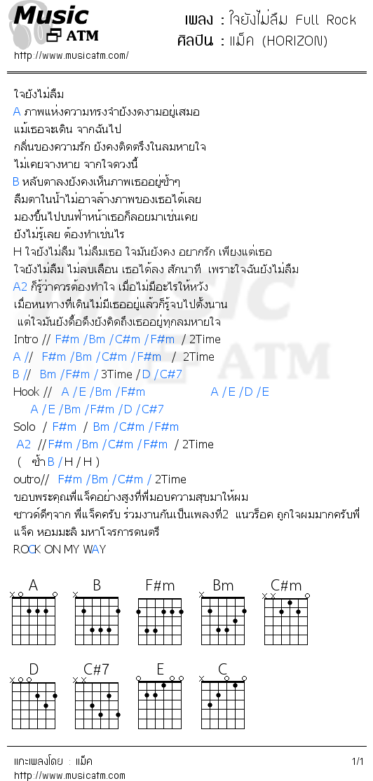 คอร์ดเพลง ใจยังไม่ลืม Full Rock