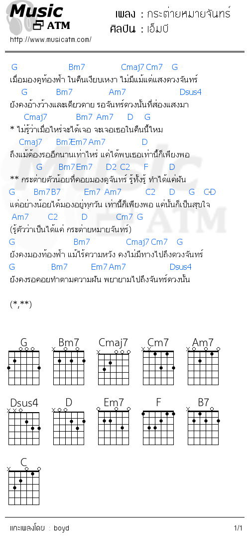 คอร์ดเพลง กระต่ายหมายจันทร์