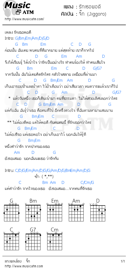 คอร์ดเพลง รักเธอพอดี