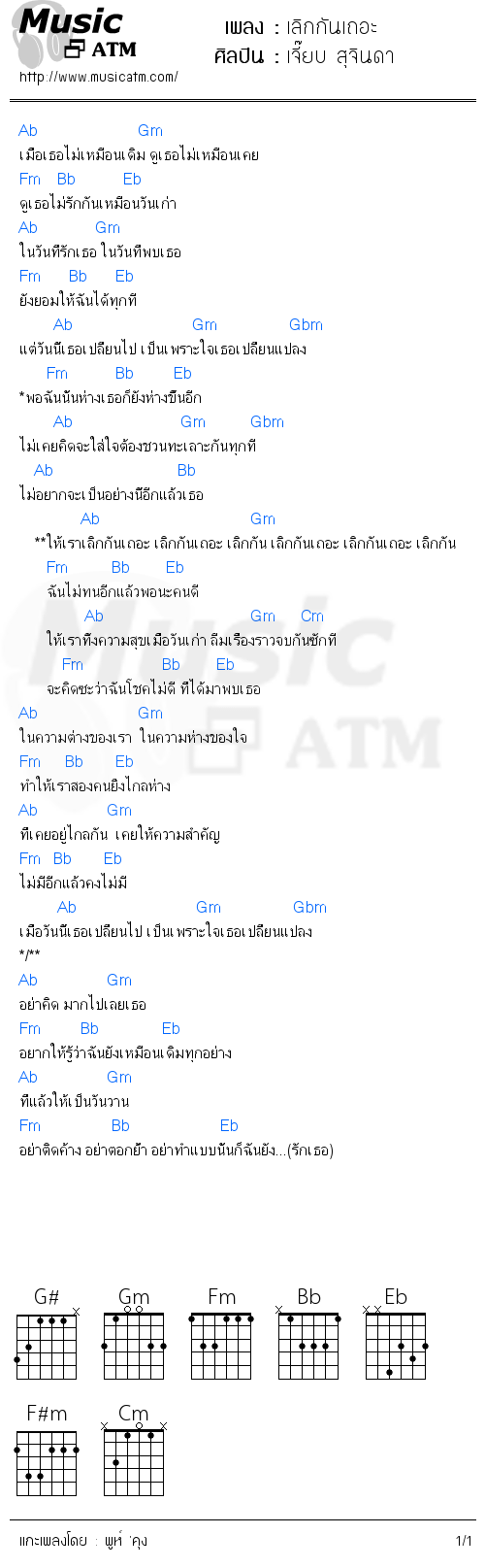 คอร์ดเพลง เลิกกันเถอะ