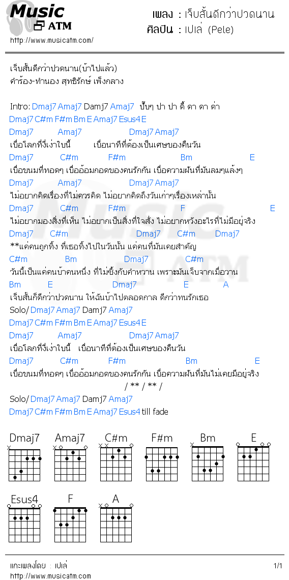 คอร์ดเพลง เจ็บสั้นดีกว่าปวดนาน