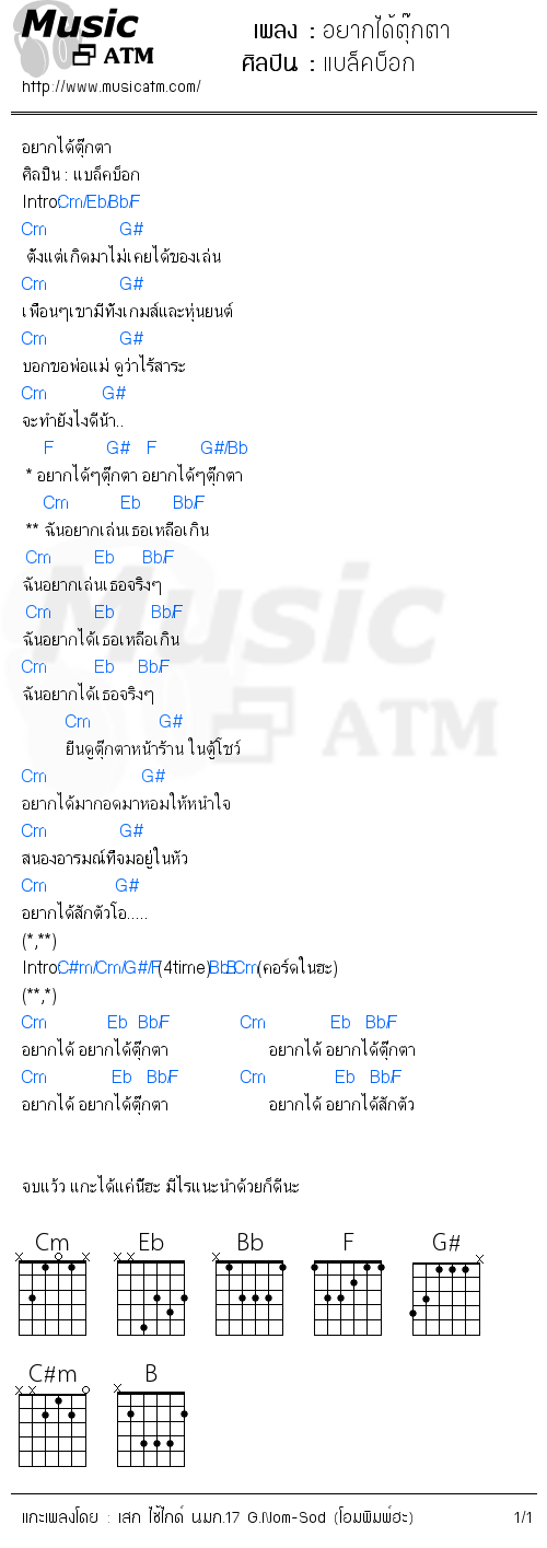 คอร์ดเพลง อยากได้ตุ๊กตา