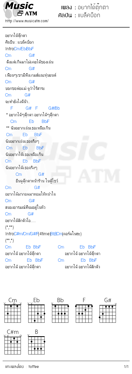 คอร์ดเพลง อยากได้ตุ๊กตา