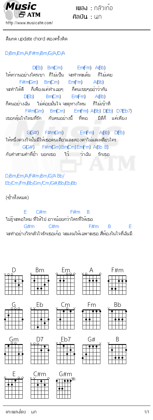 คอร์ดเพลง กลัวเก้อ