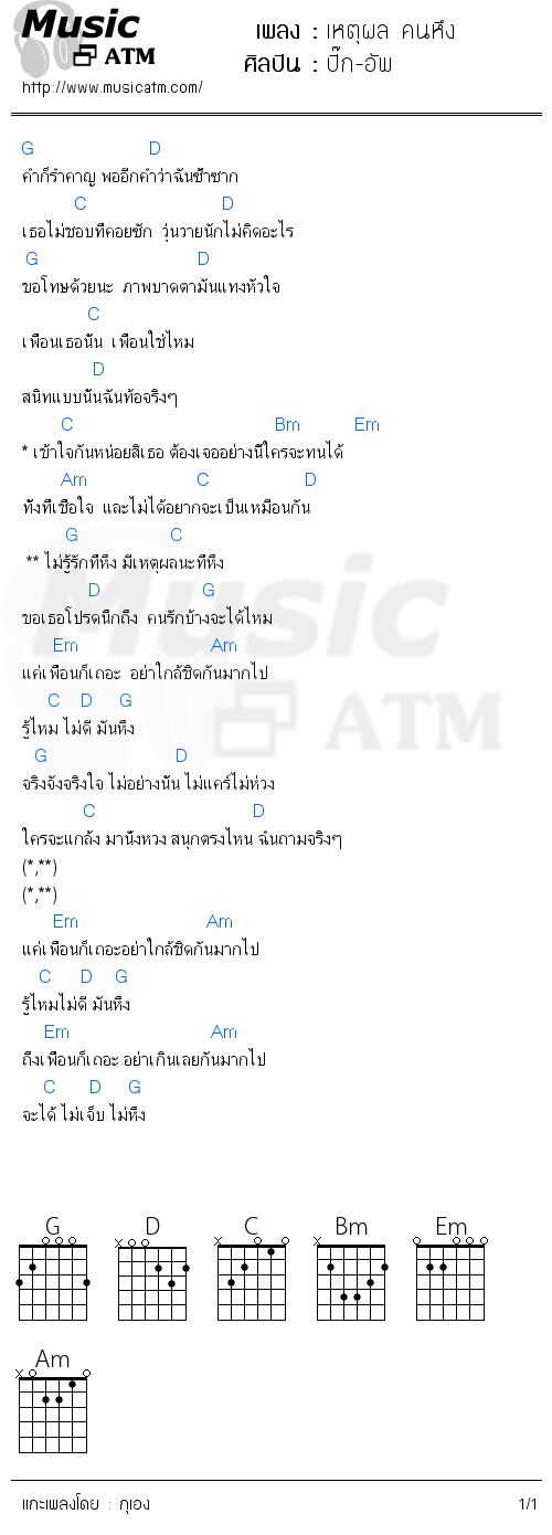 คอร์ดเพลง เหตุผล คนหึง