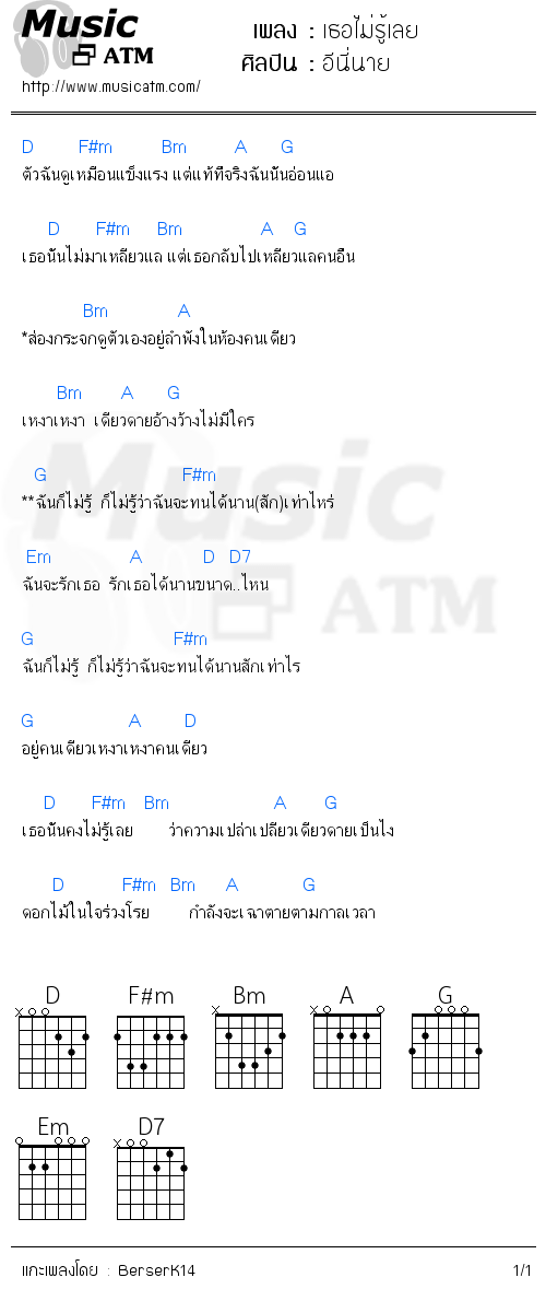 คอร์ดเพลง เธอไม่รู้เลย