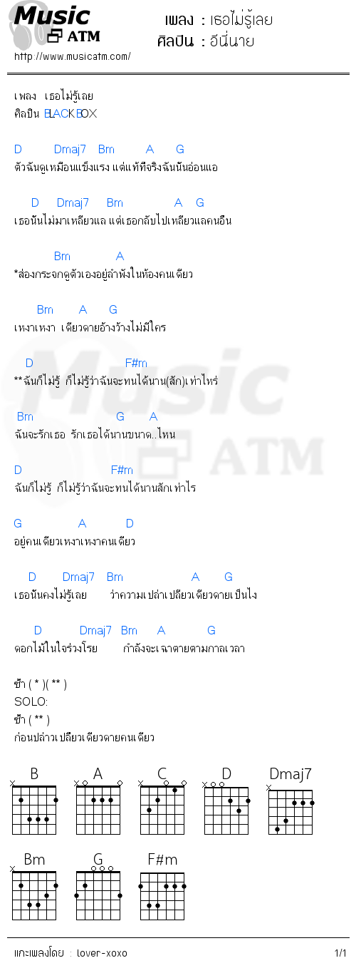 คอร์ดเพลง เธอไม่รู้เลย